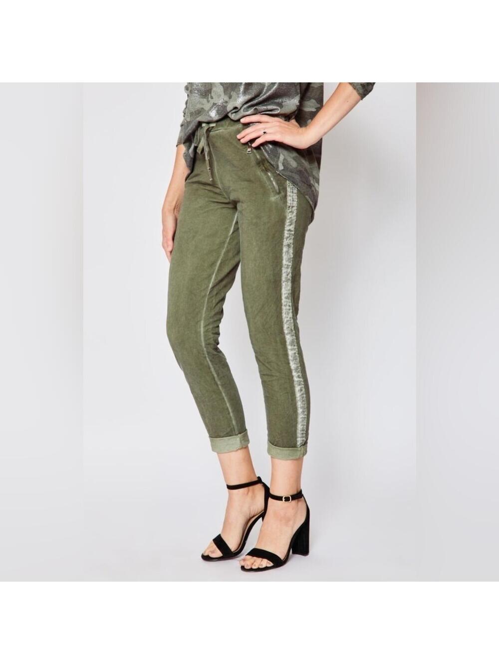 Angela Mara Italy Zipper / Ribbon Pants Sage Green Size Medium